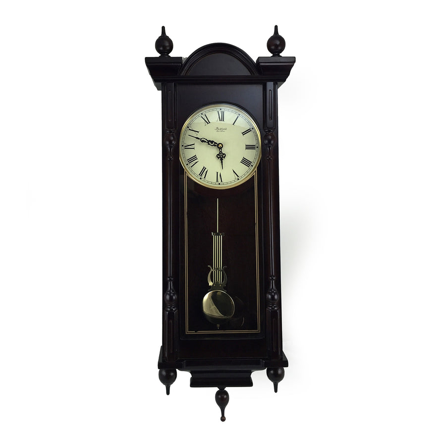 Bedford Clock Collection Grand 31 Inch Chiming Pendulum Wall Clock In Antique Mahogany Cherry Finish