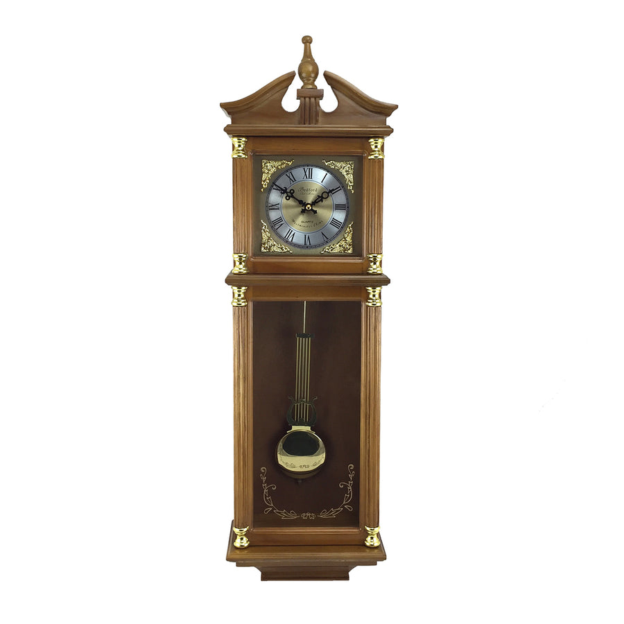 Bedford Clock Collection 34.5 Inch Chiming Pendulum Wall Clock In Antique Harvest Oak Finish