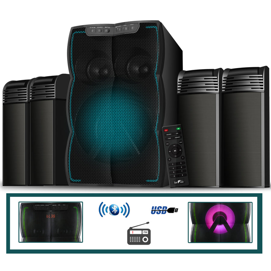 Befree Sound 4.1 Channel Multimedia Wired Speaker Shelf System With Sound Reactive Led Lights And Usb Input And 7 Alternating Configurations