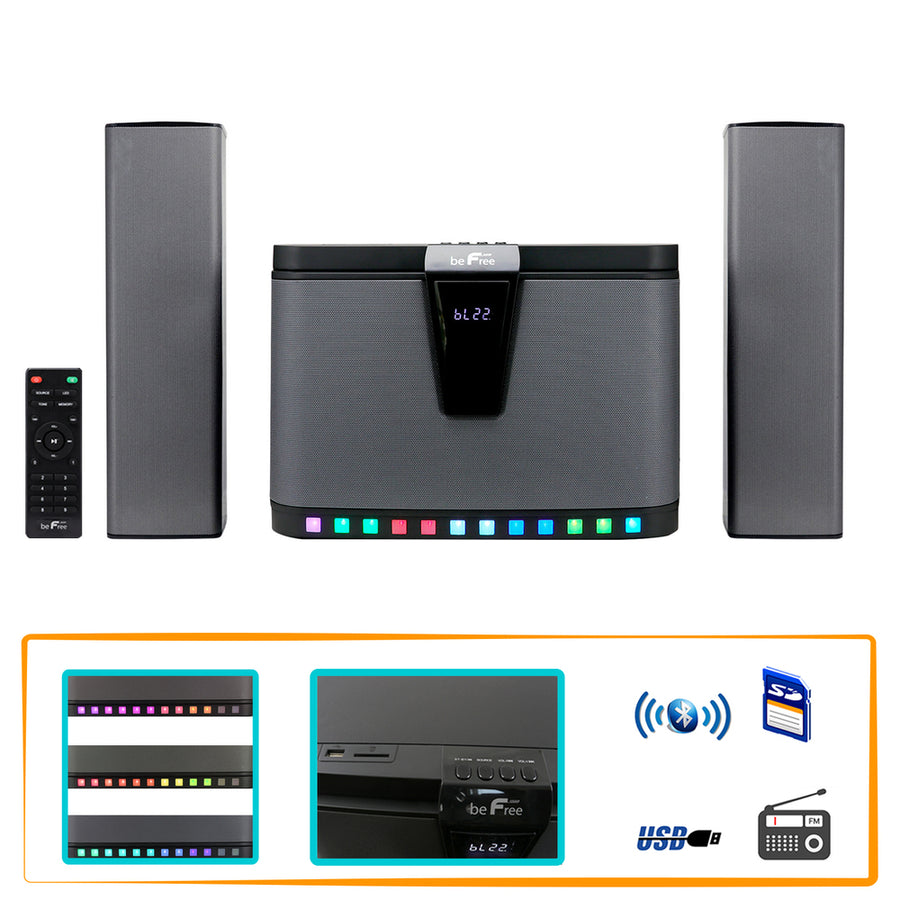 Befree Sound 2.1 Bluetooth Channel Multimedia Wired Speaker System With Sound Reactive Led Lights, Remote Control And  Digital Display