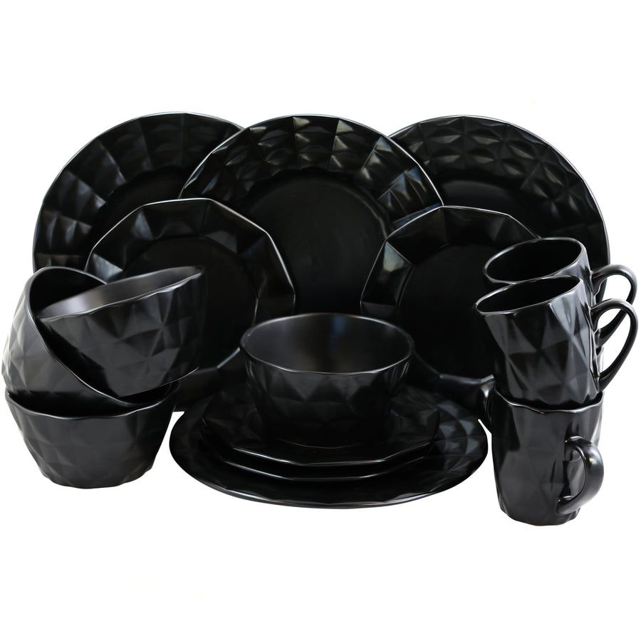 Elama Retro Chic 16-piece Glazed Dinnerware Set In Black