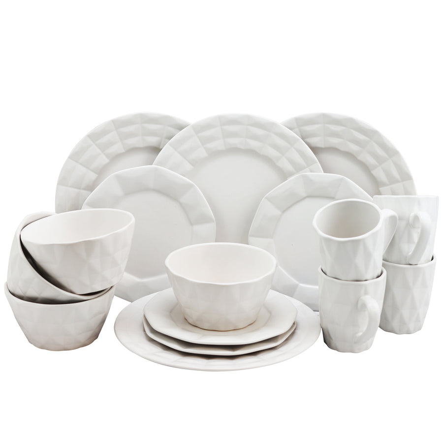 Elama Retro Chic 16 Piece Glazed Stoneware Dinnerware Set In White