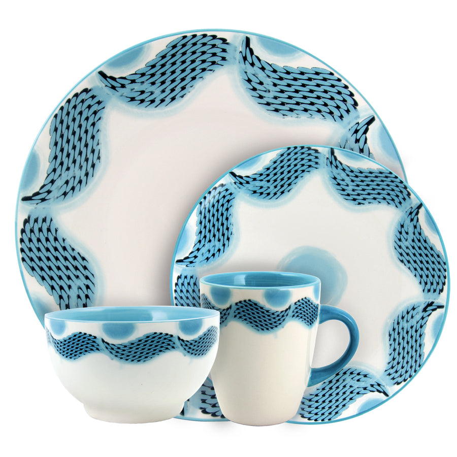 Elama Seashore Breeze 16 Piece Service For 4 Stoneware Dinnerware Set