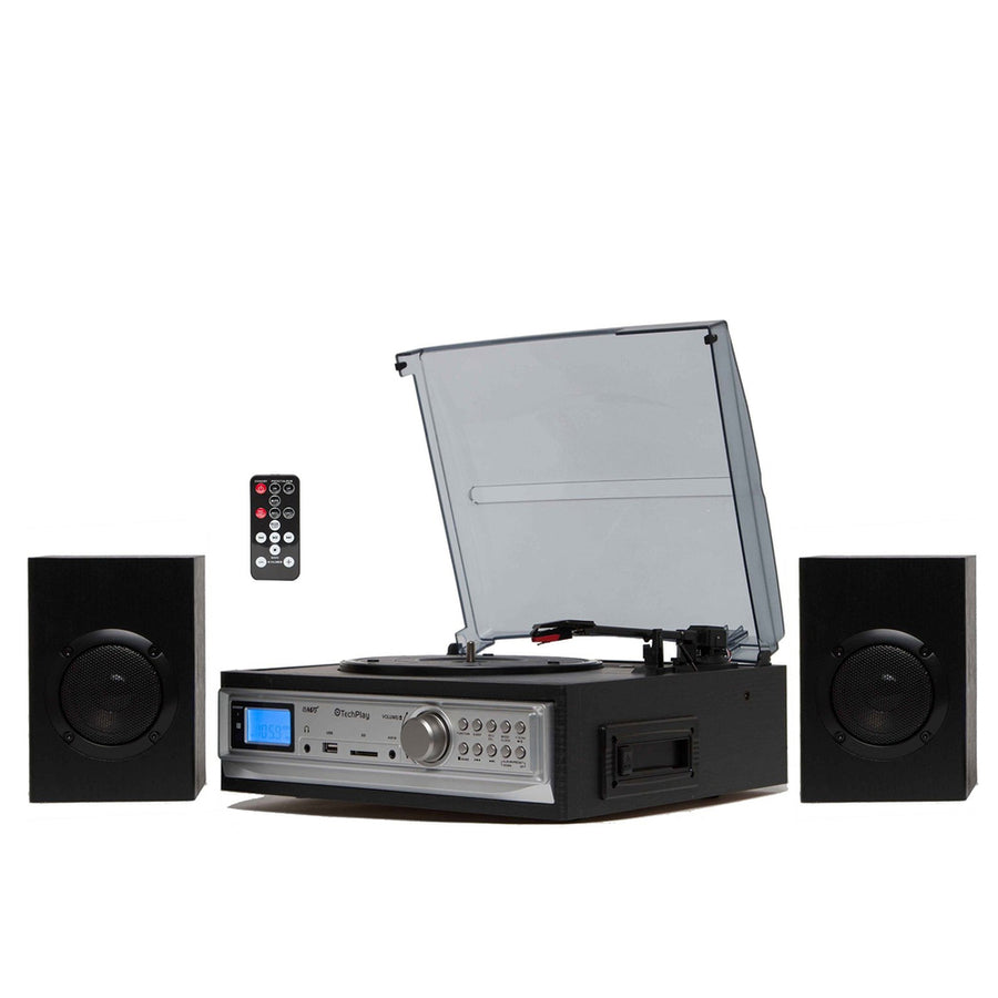 Techplay Black 3-speed Turntable & Cassette Player W/sd, Usb And Mmc