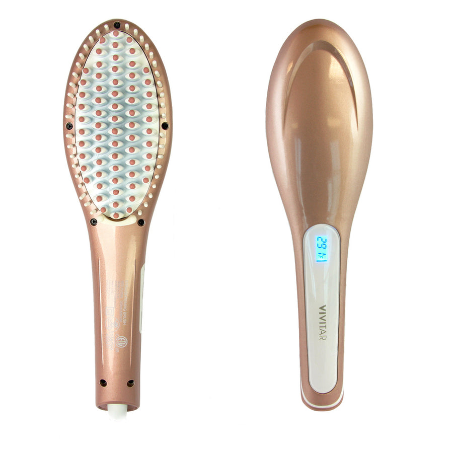 Vivitar Ceramic Straightening Hair Brush Rose Gold