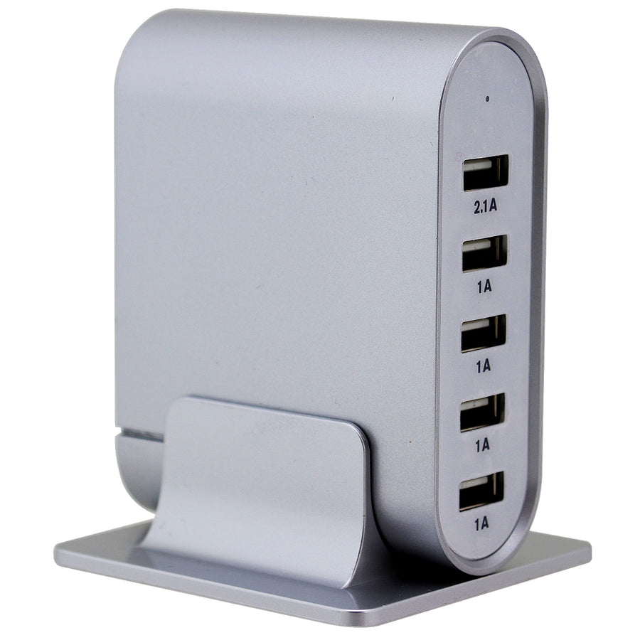 Trexonic 7.1 Amps 5 Port Universal Usb Compact Charging Station In Silver Finish