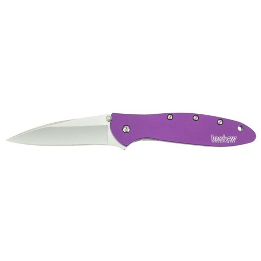 Kershaw Leek Assisted 3 In Bead Blast Plain Purple Aluminum