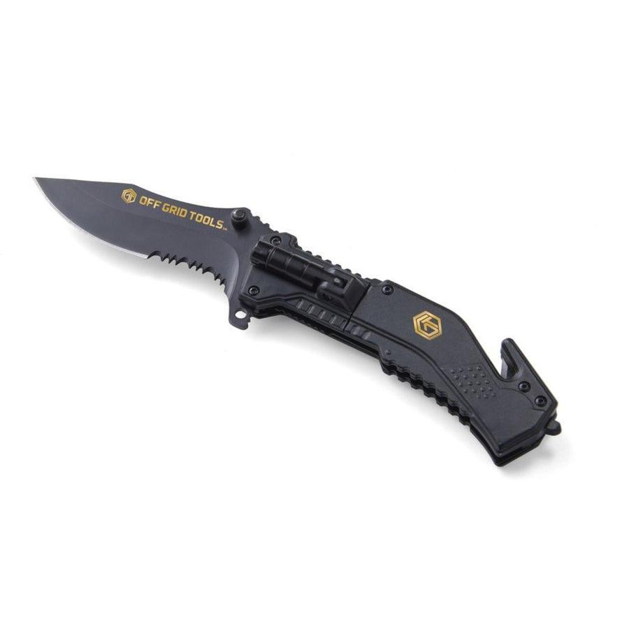 Off Grid Tools Tactical Pocket Knife With Led Flashlight