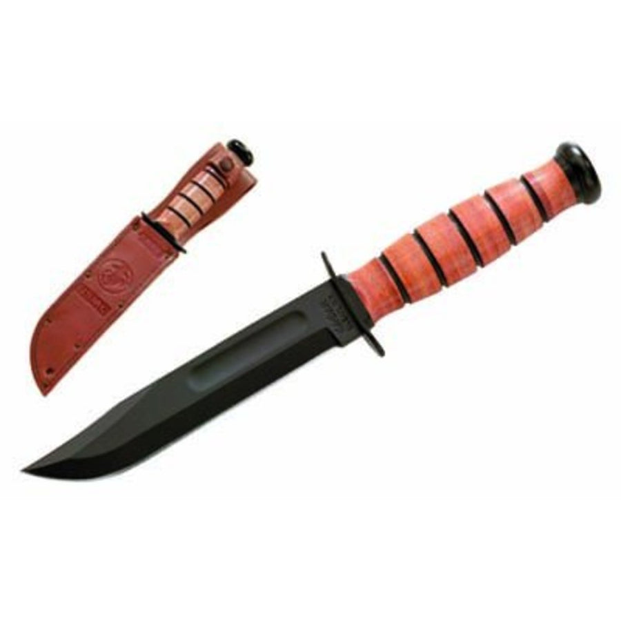 Ka-bar Short Fixed Usmc 5.25 In Black Blade Leather Handle