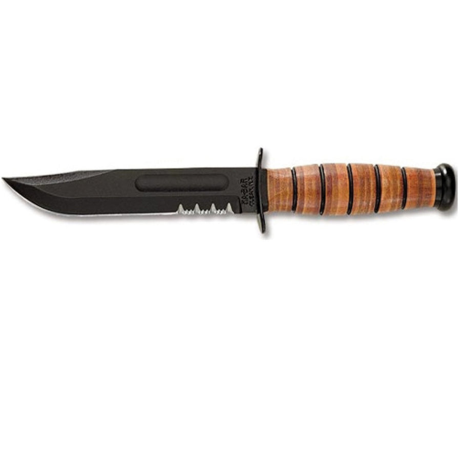 Ka-bar Short Fixed Usmc 5.25 In Combo Blk Blade Leather Hndl