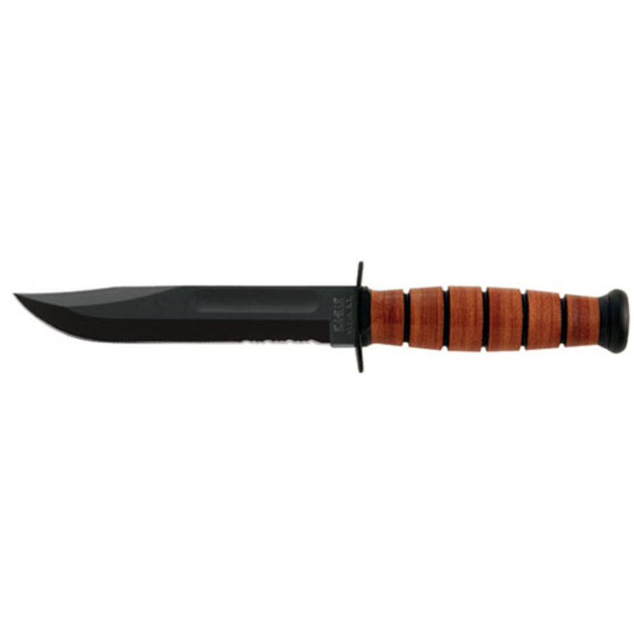 Ka-bar Short Fixed 5.25 In Black Combo Blade Leather Handle
