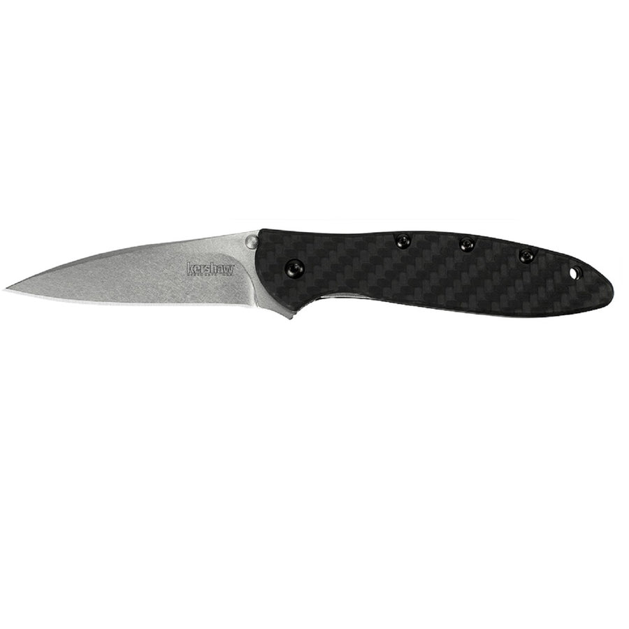 Kershaw Leek Assisted 3 In Stonewash Plain Carbon Fiber Hndl