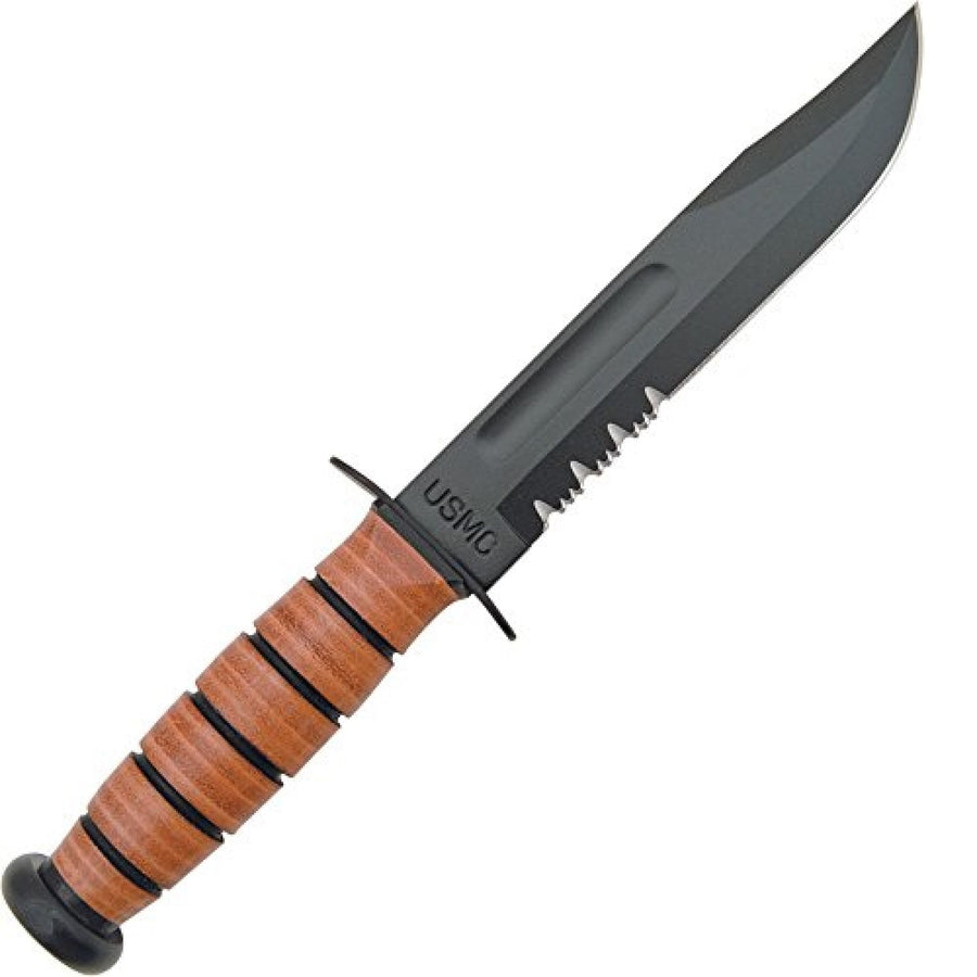 Ka-bar Full-size Fixed 7 In Black Combo Blade Leather Handle