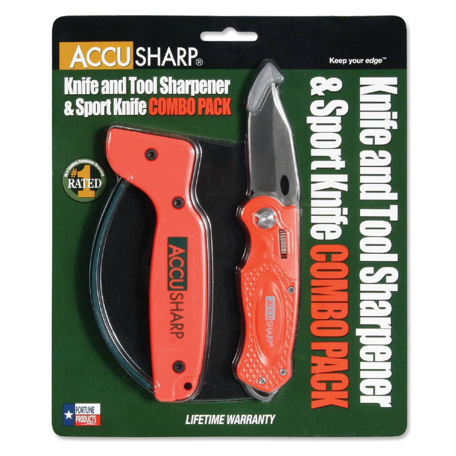 Accusharp Sharpener And Sport Folding Knife Combo - Orange