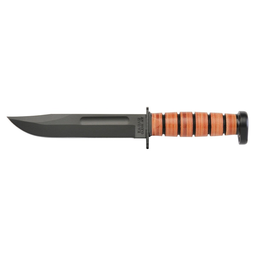 Ka-bar Dogs Head Fixed 7.0 In Black Blade Leather Handle