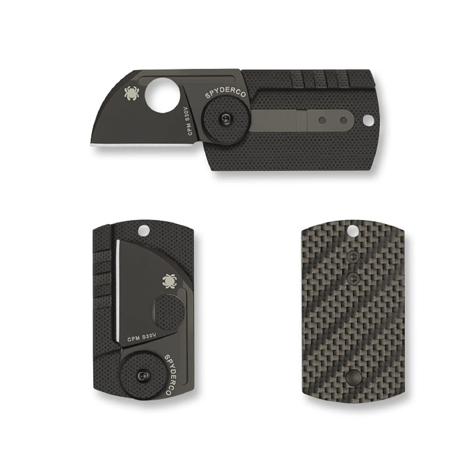 Spyderco Dogtag Folder 1.22 In Black Plain Carbon Fiber-g10