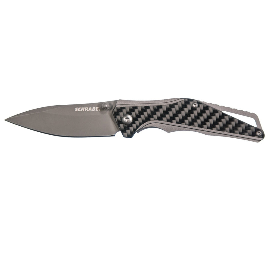 Schrade Sch706 Folder 2.75 In Gray Blade Carbon Fiber Handle