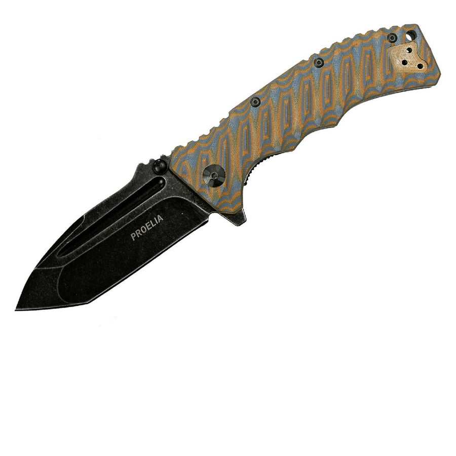 Proelia Tx010 Folder 4in Black Sw Tanto Blade Brn-blue G-10