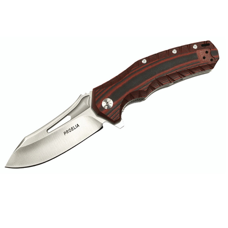 Proelia Tx020 Folder 4in Silver Drop Blade Black-red G-10