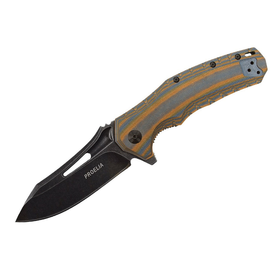Proelia Tx020 Folder 4in Black Sw Drop Blade Brown-blue G-10