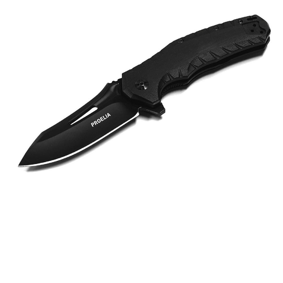 Proelia Tx020 Folder 4in Black Drop Blade Black G-10 Handle