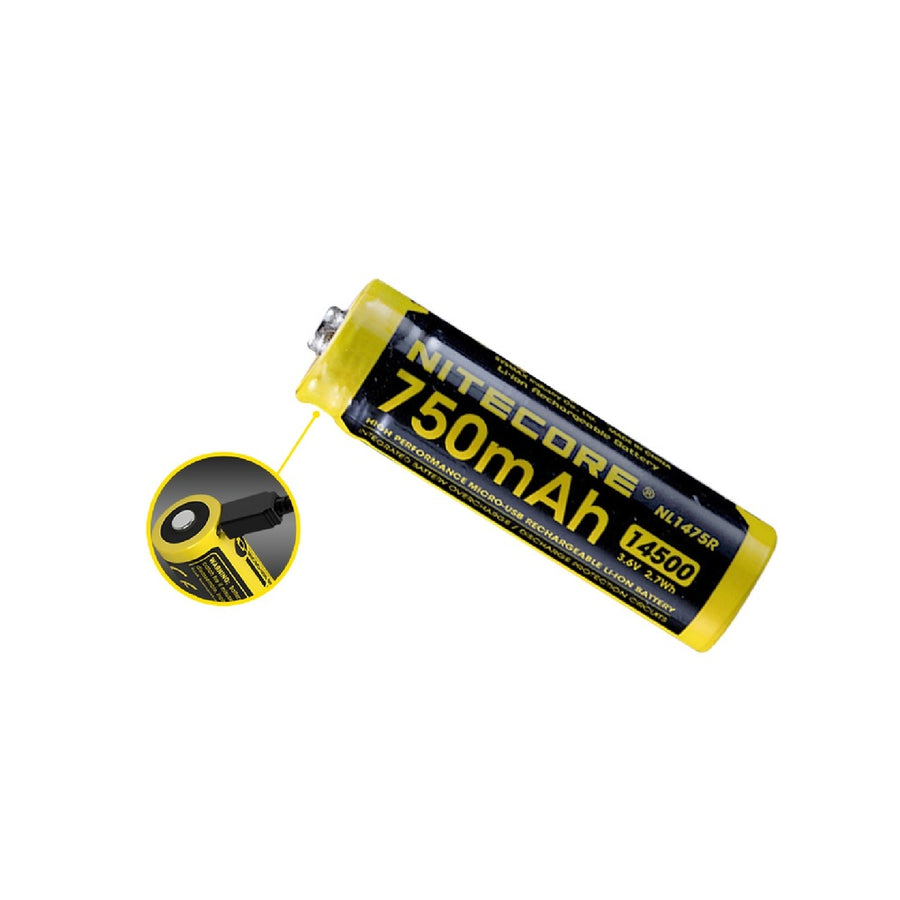 Nitecore Nl1475r 750mah 14500 Microusb Rchrgbl Li-ionbattery