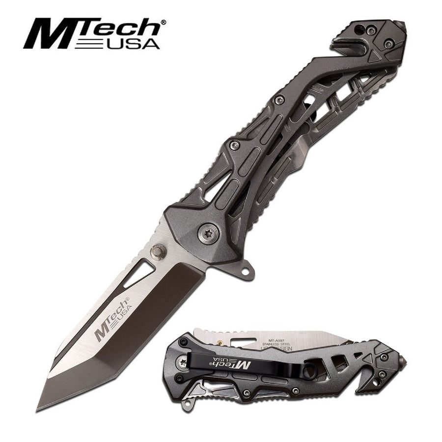 Mtech Usa Assisted 3.25 In Blade Gray Aluminum Handle