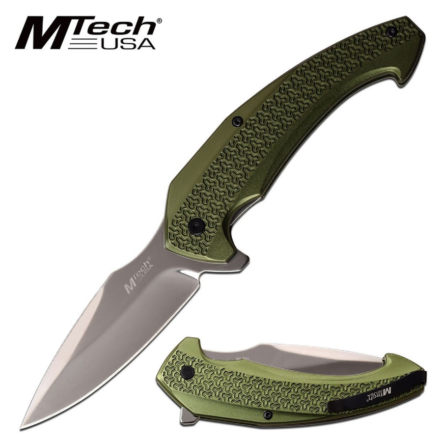 Mtech Folder 3.25 In Blade Green Aluminum Handle