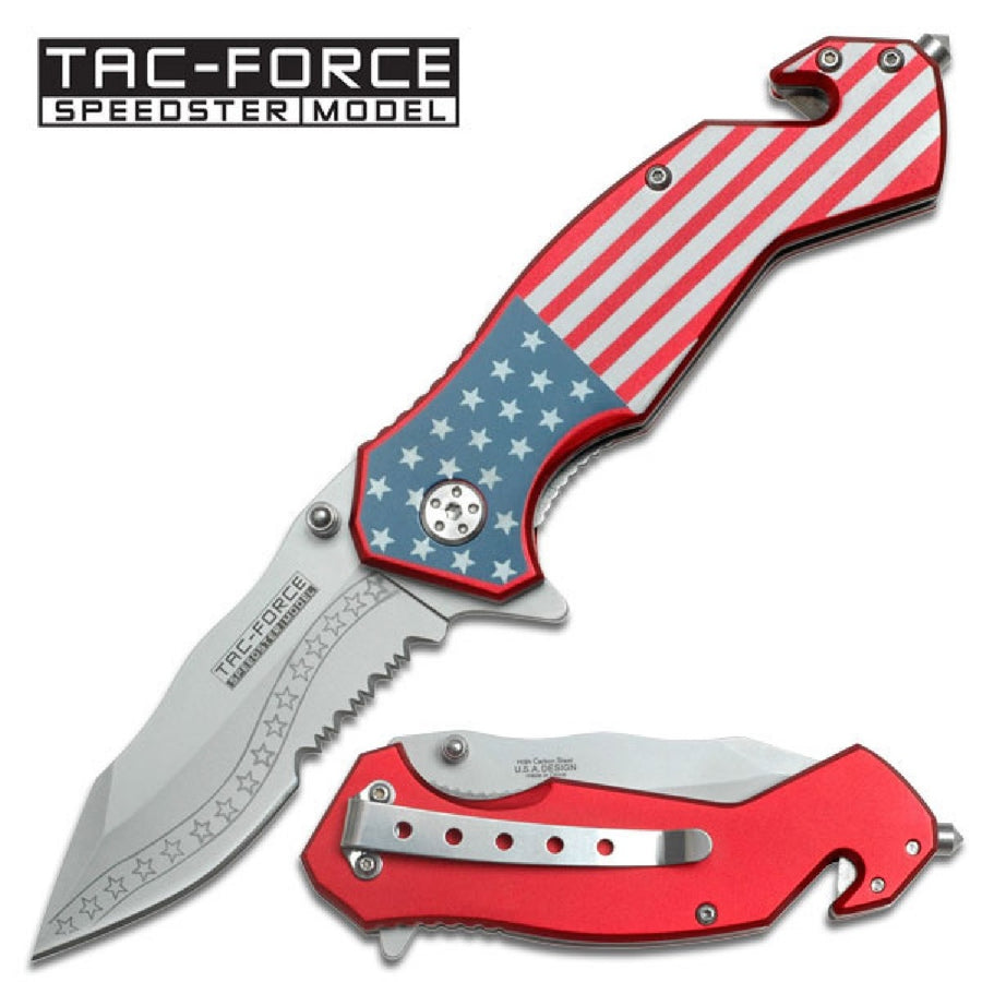 Tac-force Assisted 3.25 In Blade Usa Flag Aluminum Handle