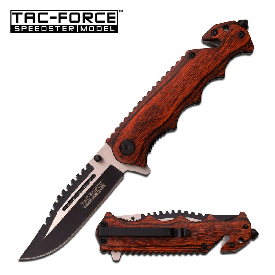 Tac-force Assisted 3.5 In Blade Brown Pakkawood Handle
