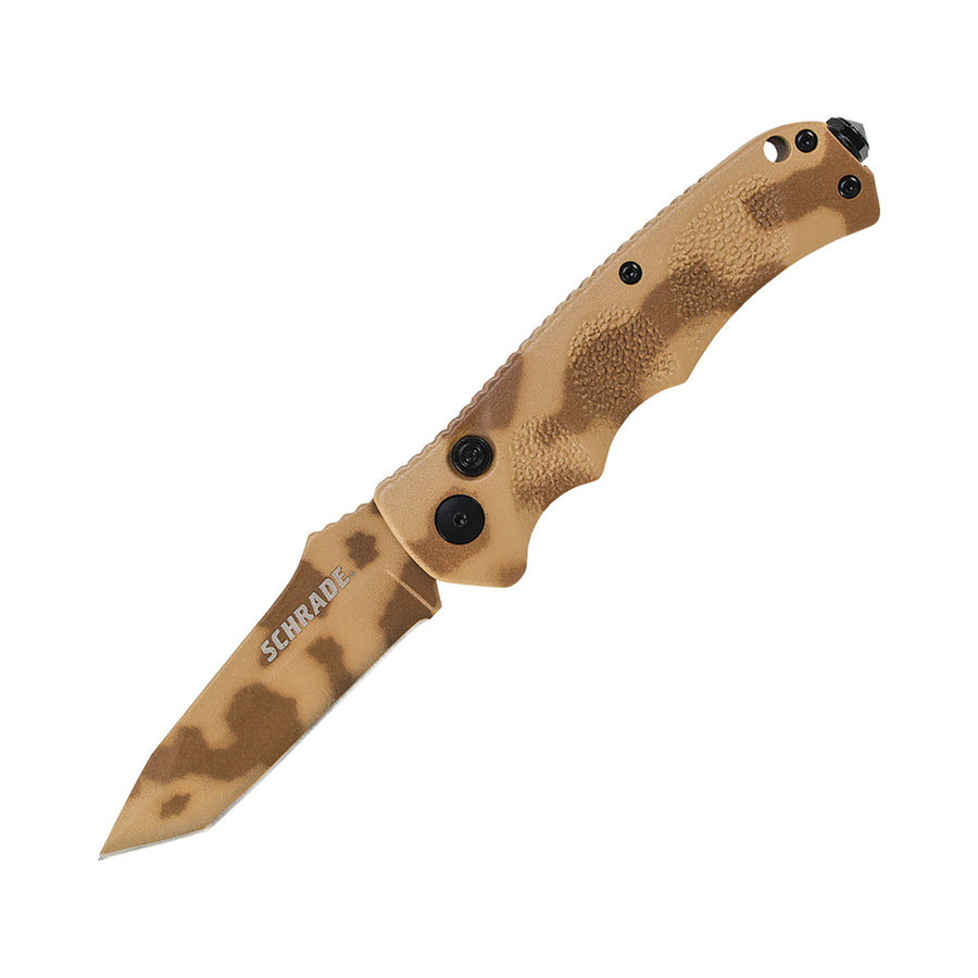 Schrade Folder 2.5 In Desert Camo Combo Tanto Blade Aluminum