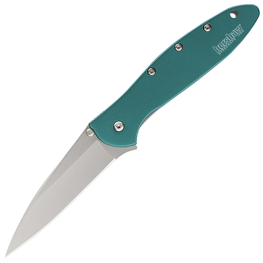 Kershaw Leek Assisted 3 In Bead Blast Plain Teal Aluminum