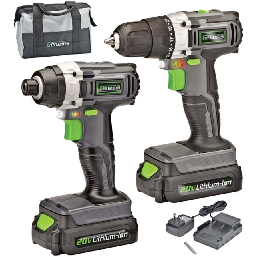 Genesis Gl20didka2 20-volt Cordless Li-ion 2-speed Drill/impact Driver Combo Kit