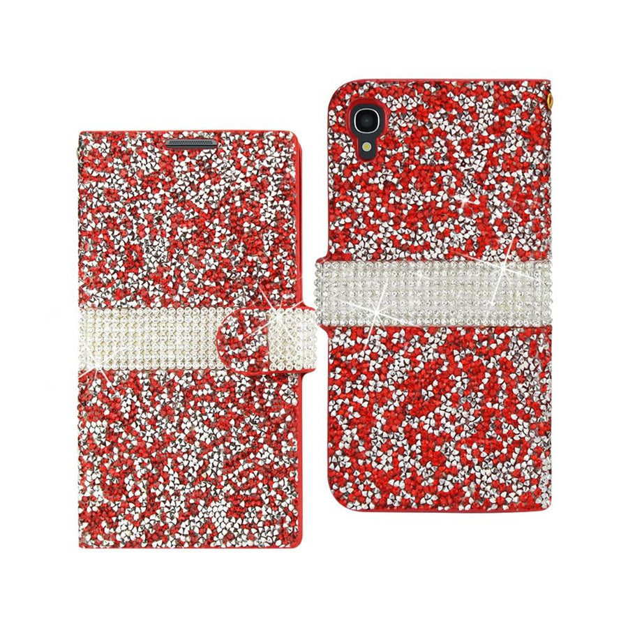 Reiko Alcatel One Touch Idol 3 5.5 Diamond Rhinestone Wallet Case In Red