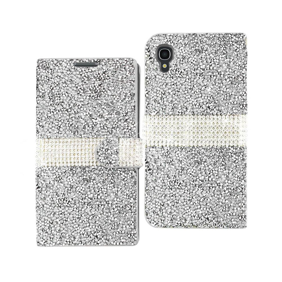 Reiko Alcatel One Touch Idol 3 5.5 Diamond Rhinestone Wallet Case In Silver