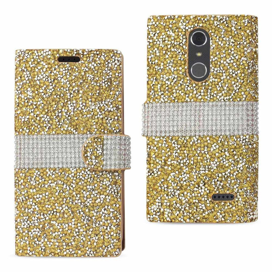 Reiko Grand X 4 Diamond Rhinestone Wallet Case In Gold