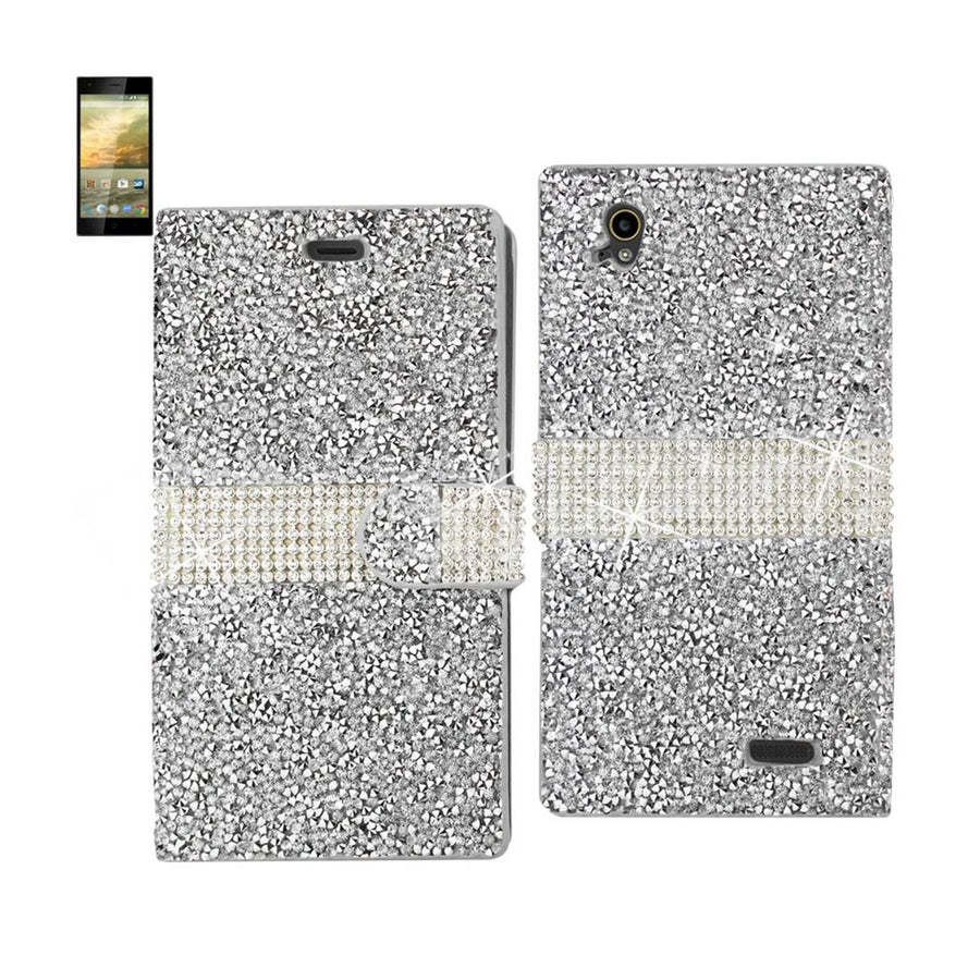 Reiko Zte Warp Elite Diamond Rhinestone Wallet Case In Silver