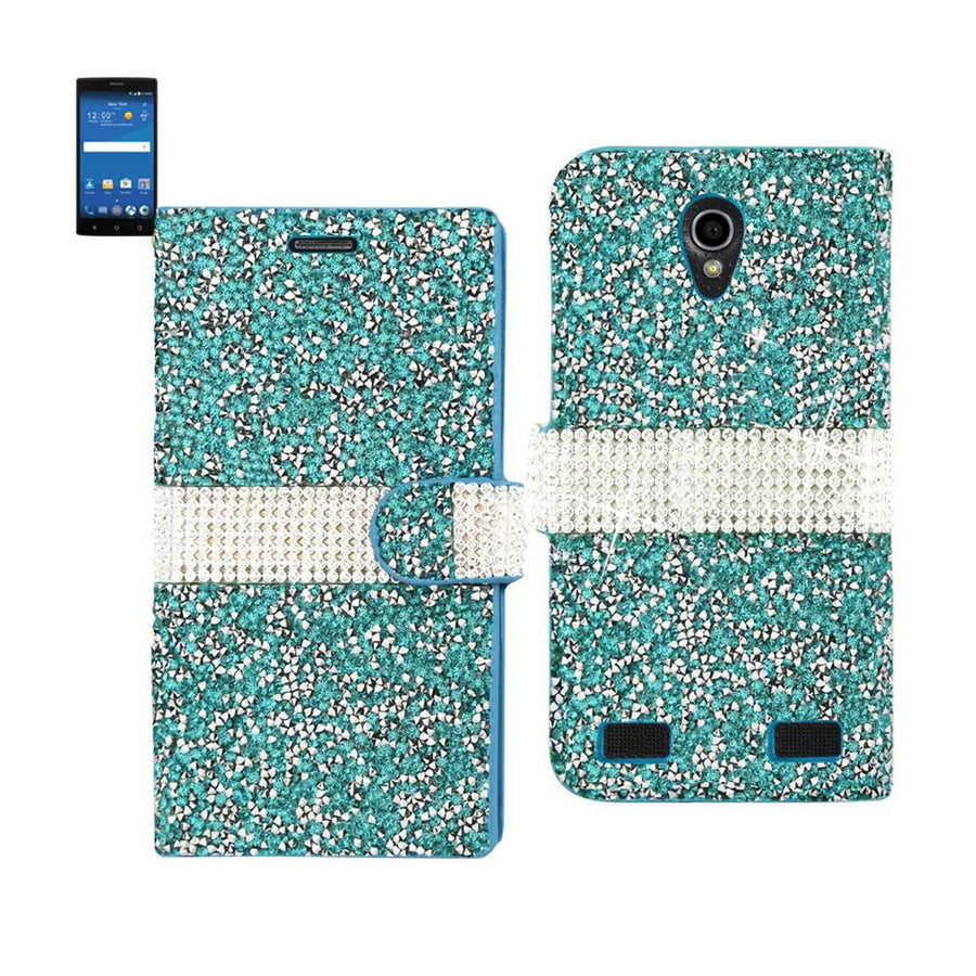 Reiko Zte Zmax 2 Diamond Rhinestone Wallet Case In Blue