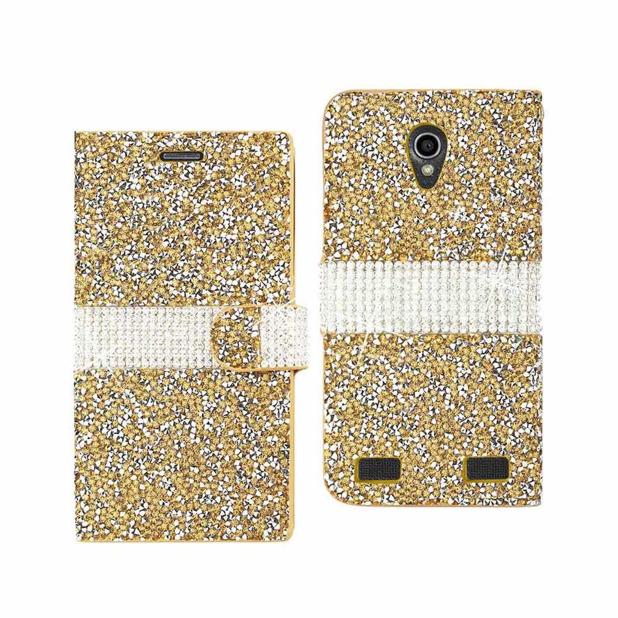 Reiko Zte Zmax 2 Diamond Rhinestone Wallet Case In Gold