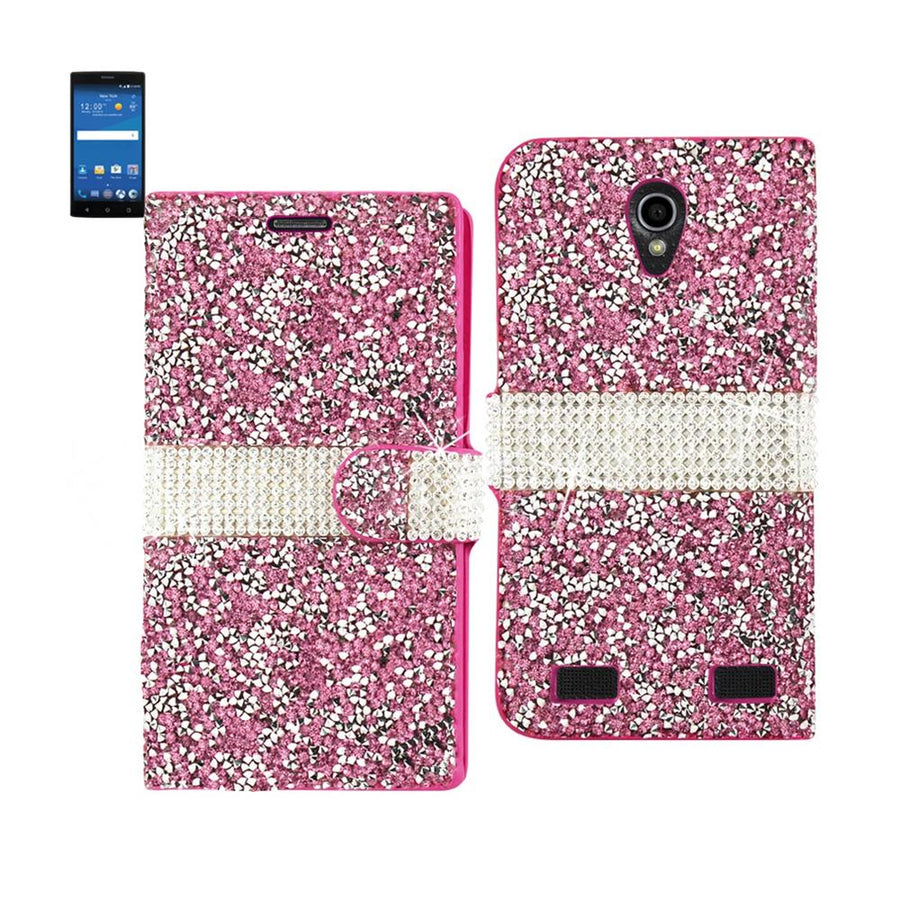 Reiko Zte Zmax 2 Diamond Rhinestone Wallet Case In Pink