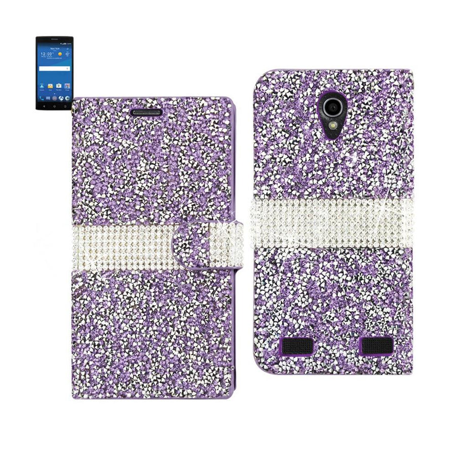 Reiko Zte Zmax 2 Diamond Rhinestone Wallet Case In Purple