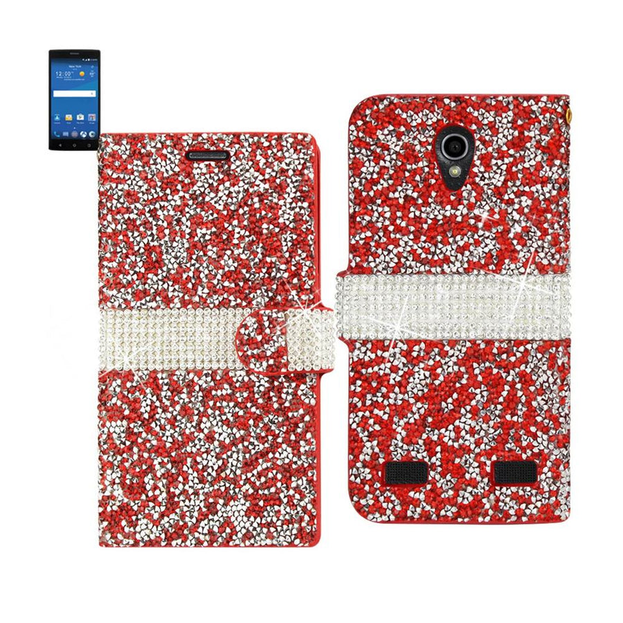 Reiko Zte Zmax 2 Diamond Rhinestone Wallet Case In Red