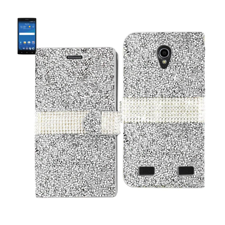 Reiko Zte Zmax 2 Diamond Rhinestone Wallet Case In Silver