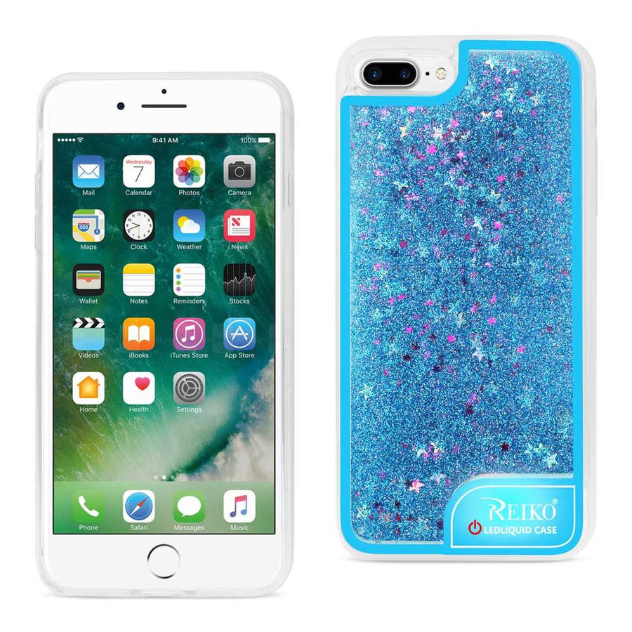 Iphone 8 Plus/ 7 Plus Case With Flowing Glitter And Led Effect In Blue