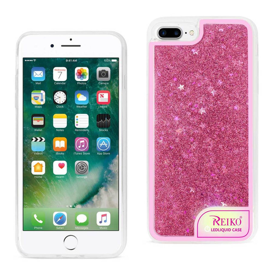Iphone 8 Plus/ 7 Plus Case With Flowing Glitter And Led Effect In Pink
