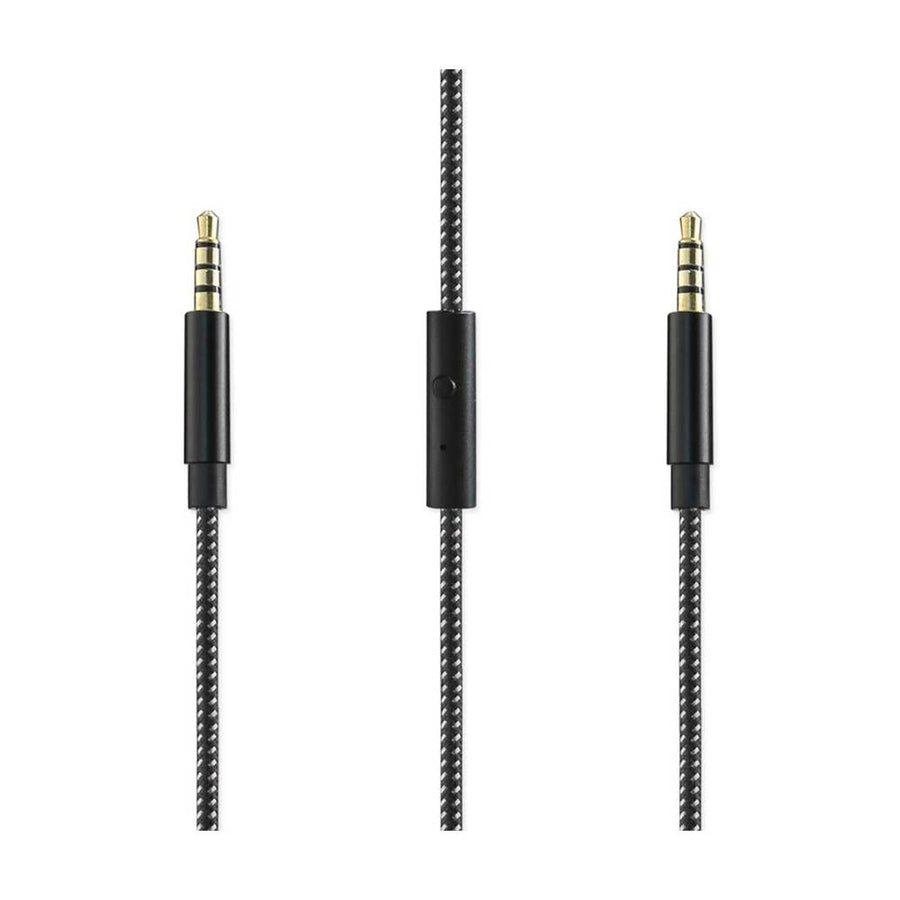 Reiko 3.5mm Nylon Braided Stereo Audio Aux Cable With Microphone 4ft In Black