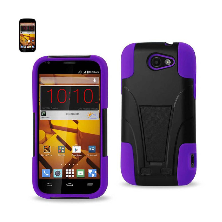 Reiko Zte Warp Sync Hybrid Heavy Duty Case With Kickstand In Purple Black