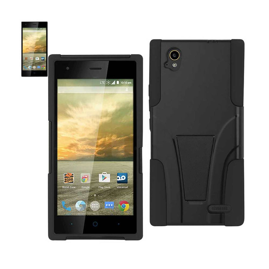 Reiko Zte Warp Elite Hybrid Heavy Duty Case With Kickstand In Black