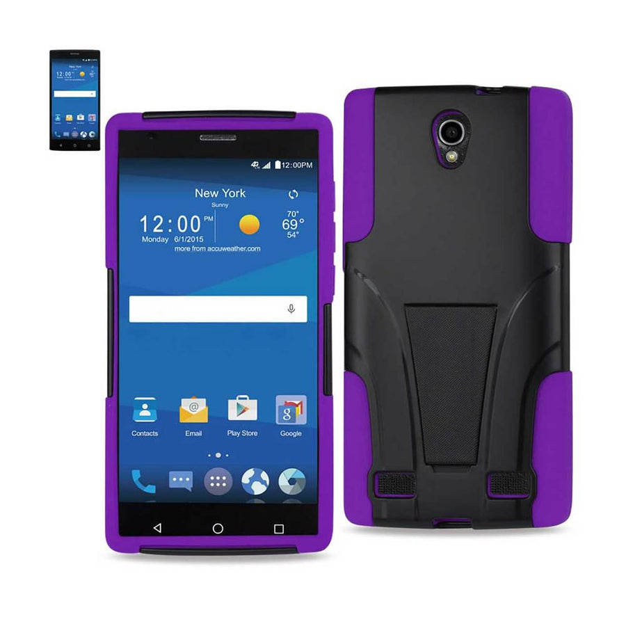 Reiko Zte Zmax 2 Hybrid Heavy Duty Case With Kickstand In Purple Black