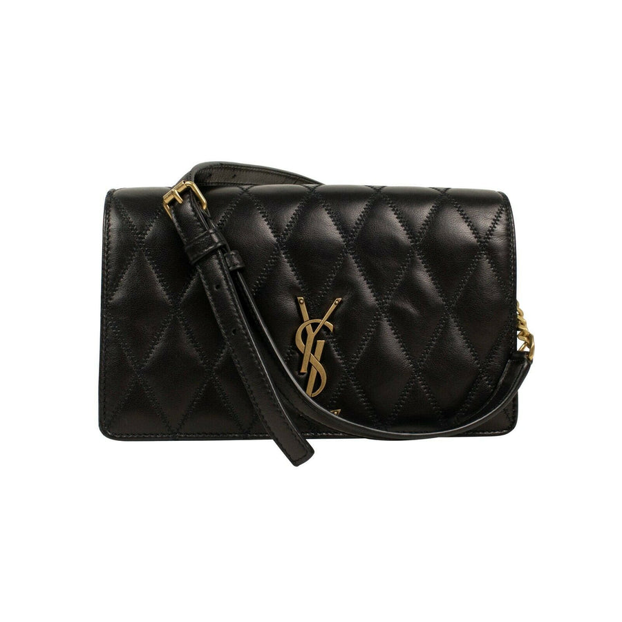 Angie Chain Diamond Quilted Lambskin Leather Handbag - Black